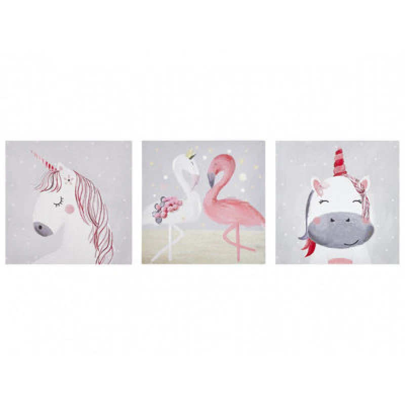 Image of Beliani Set Of 3 Canvases Timia Animal Motif 30 X 30 Cm Grey