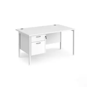 Image of Office Desk Rectangular Desk 1400mm With Pedestal White Top With White Frame 800mm Depth Maestro 25 MH14P2WHWH