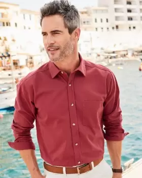 Image of Cotton Traders Mens Long Sleeve Twill Shirt in Pink