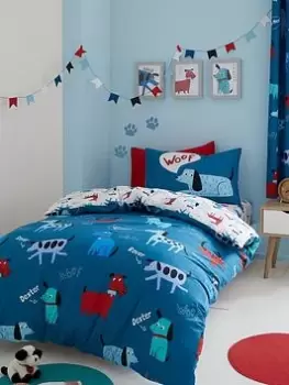 Image of Catherine Lansfield Woofing Dogs Reversible Duvet Set Db, Multi, Size Double