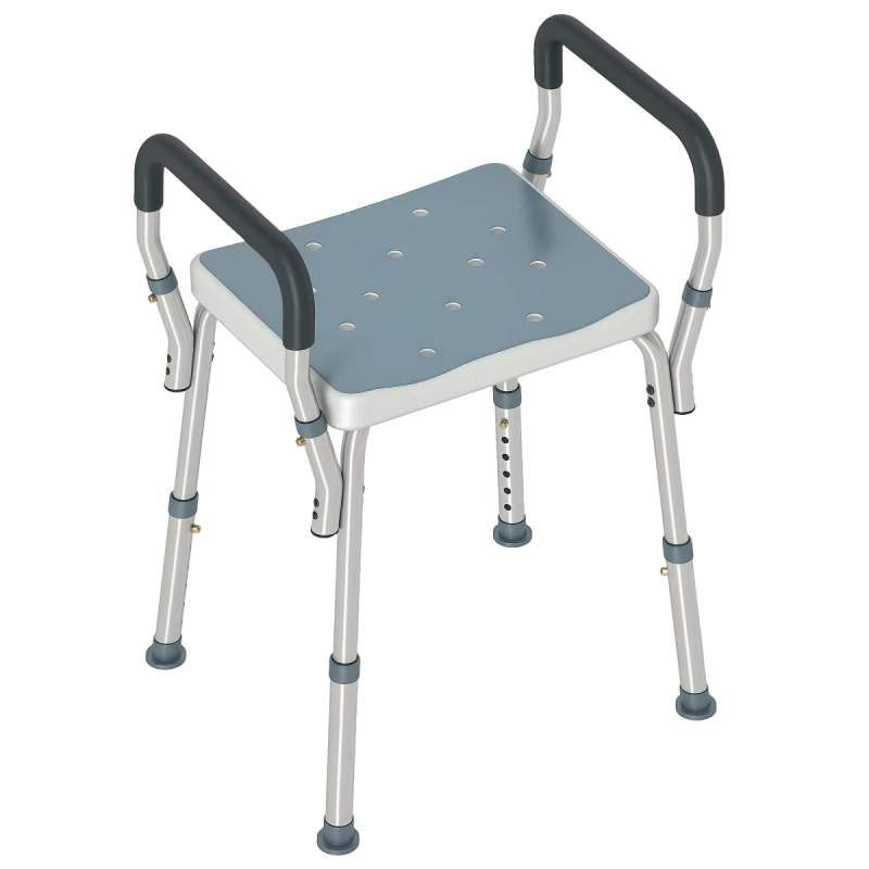 Image of HOMCOM HOMCOM Rust-Free Aluminium Bath Chair with Adjustable Height, Light Blue Light Blue One Size Unisex 5063603057357
