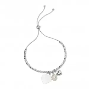 Image of Sterling Silver Heart Pearl Charm Ball Slider Bracelet B5242W