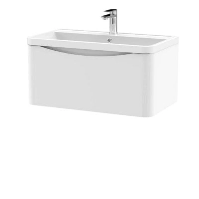 Image of NUIE Lunar Satin White 800mm Single Drawer Wall Hung Vanity Unit and Polymarble Basin with 1 Tap Hole - LUN106 - Nuie LUN106