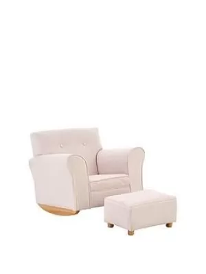 Image of Premier Housewares Kids Rocker Armchair With Footstool - Pink/White Stripe