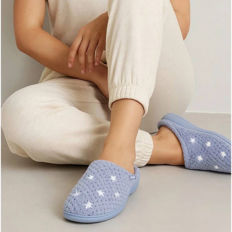 Image of Totes Isotoner Womens Popcorn Terry Slip On Low Top Mule Slippers in Blue Size: 5 Blue Female 5