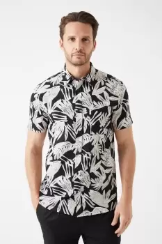 Image of Black Floral Cotton Slub Print Shirt