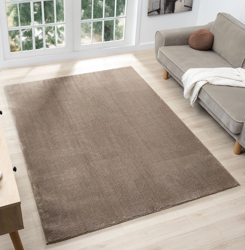 Image of Comfy Washable Low Pile Living Room Area Rug - Anti Slip Felt Backing Beige 160Cm X 220Cm