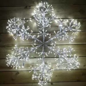 Image of Premier 90cm Silver Starburst Snowflake Wall Window Decoration With 660 White LEDs