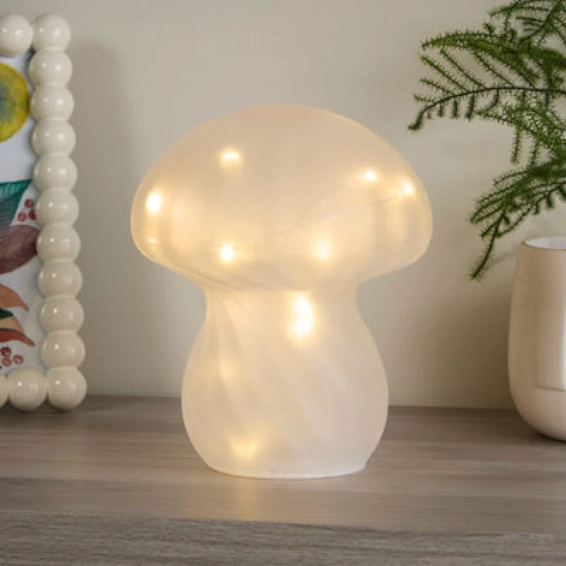 Image of Lighting Collection White Frosted LED Mushroom Lamp