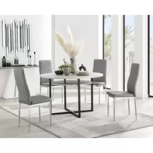 Image of Furniturebox Adley Grey Concrete Effect 120cm Storage Dining Table & 4 Grey Milan Chrome Leg Faux Leather Chairs