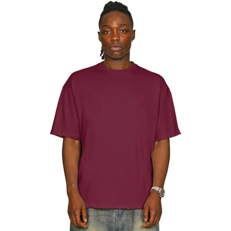 Image of Casual Classics Mens Combed Ringspun Cotton Oversized T-Shirt in Burgundy Size: XS Burgundy Male XS