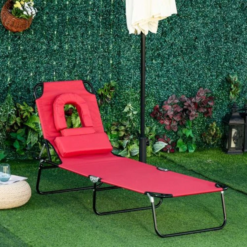 Image of Outsunny Folding Sun Lounger Reclining Chair, Red 84B-002RD