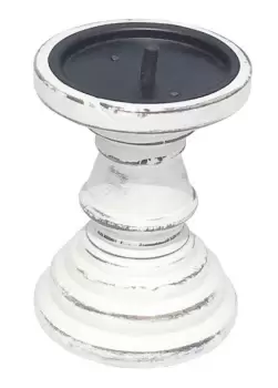 Image of Rustic Antique Carved Wooden Pillar Church Candle Holder Natural, Small 13cm high