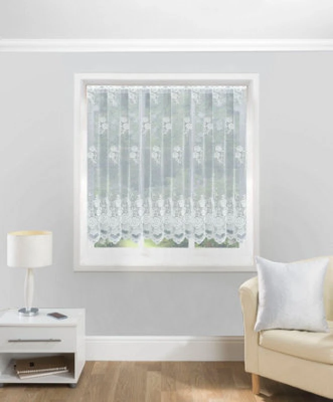 Image of Tyrone Textiles Traditional Floral Heavy Lace Sheer Net Curtain Panel White