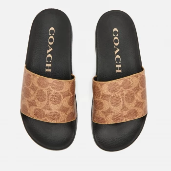 Image of Coach Womens Udele Coated Canvas Slide Sandals - Tan - UK 4