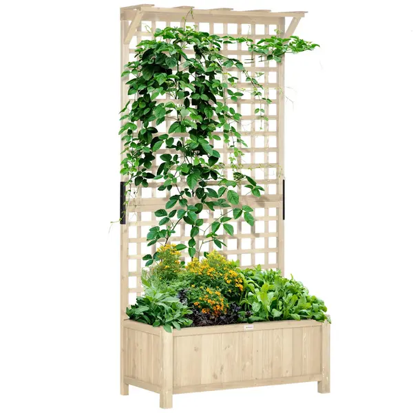 Image of Wood Planter with Trellis for Climbing Plants Vines Planter Box Natural