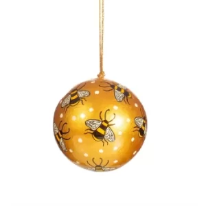 Image of Bees Gold Paper Mache Bauble