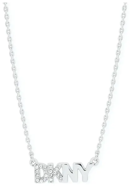 Image of DKNY Silver Tone Crystals Pave Logo Necklace