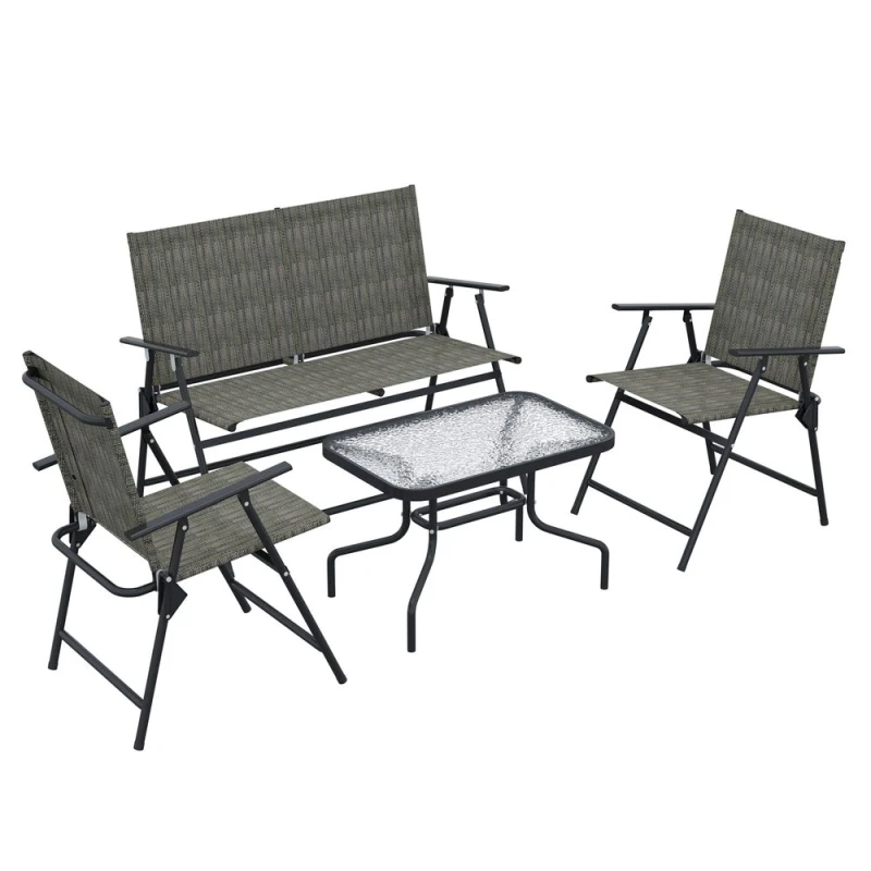 Image of Outsunny 4pc Furniture Set w/ Table, Foldable Chairs - Brown 84G-273V00BN