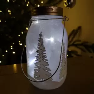 Image of 17cm Battery Operated Light Up Frosted Mason Jar Christmas Decoration in Cool White LED