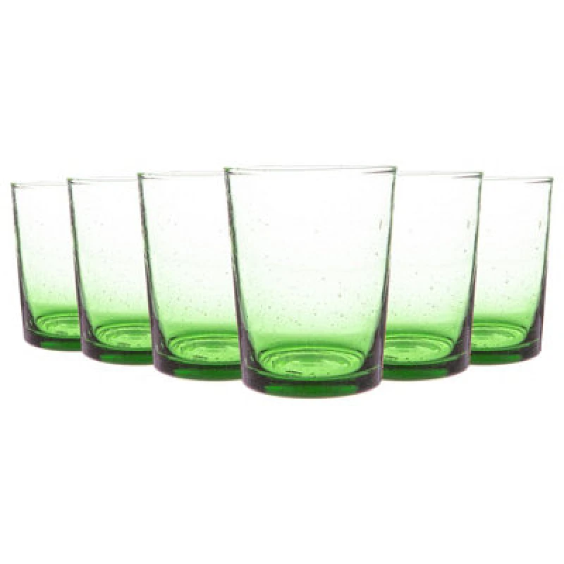 Image of Nicola Spring Meknes 215ml Glass Tumblers - Hand-Blown Moroccan Recycled Whisky Water Drinking Glasses - Green Glass - Set Of 6