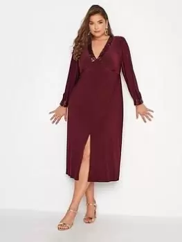 Image of Yours Sequin Split Front Dress - Purple, Purple, Size 16, Women