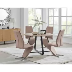 Image of Furniture Box Santorini Brown Wood Contemporary Round Dining Table and 4 Cappuccino Beige Willow Chairs Set