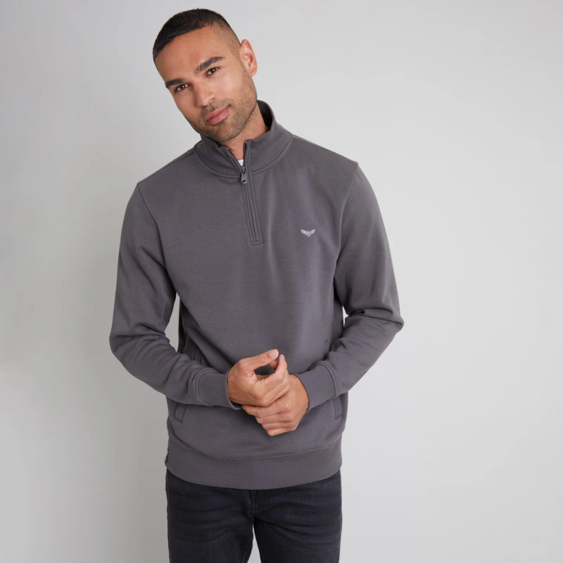 Image of Threadbare Threadbare Men 'Patrick' Quarter Zip Neck Sweatshirt in Dark Grey Size: large Dark Grey L Male 7625914439079