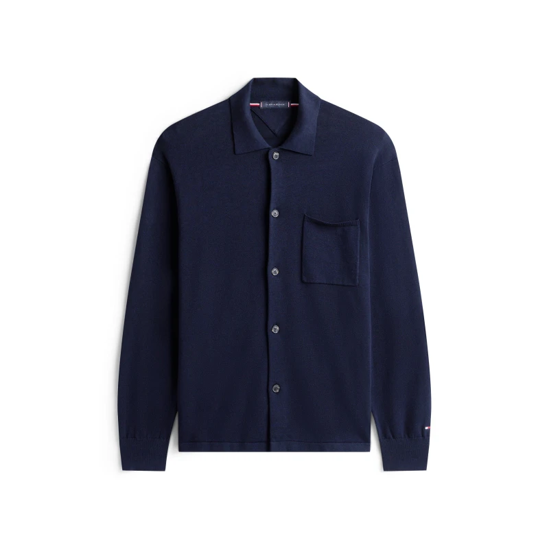 Image of Tommy Hilfiger Mens Cotton Button-Front Overshirt Overshirts S Blue 60209618350