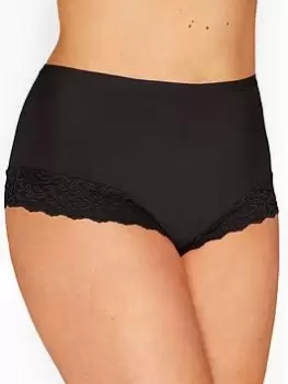 Image of Yours Microfibre Lace Trim Brief - Black, Size 34-36, Women