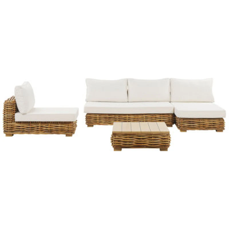 Image of Beliani Garden Lounge Set With Table 4 Seater Varallo Left Hand Modular Rattan Natural