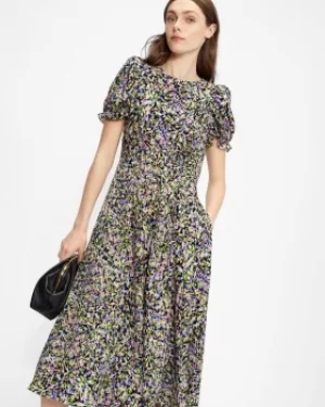 Image of Graduated Midi Dress With Ruched Puff Sleeves