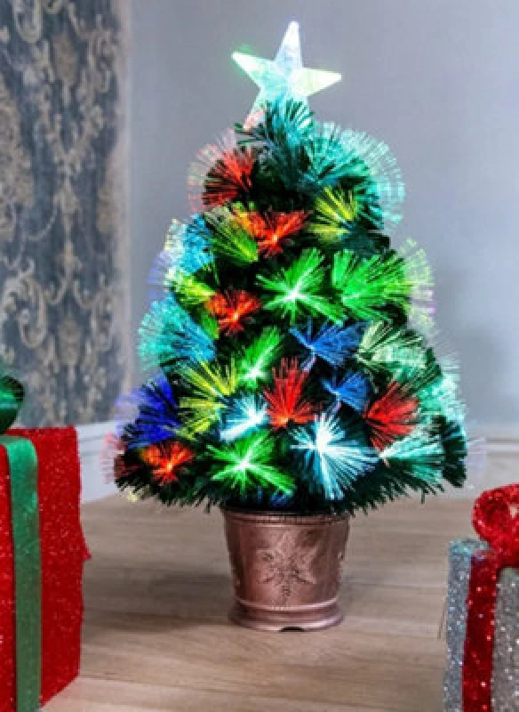 Image of Shatchi 2ft/60cm Flowers Fibre Optic Christmas Tree LED Pre-Lit Green