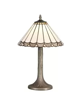 Image of 1 Light Tree Like Table Lamp E27 With 30cm Tiffany Shade, Grey, Crystal, Aged Antique Brass