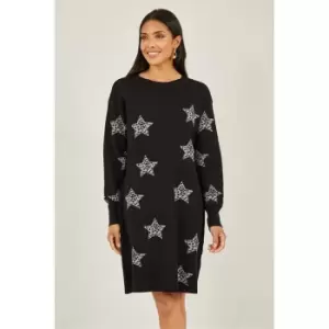 Image of Yumi Black Star Print Relaxed Fit Tunic Dress - Black