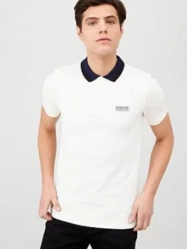Image of Barbour International Ampere Contrast Collar Polo Shirt - White, Size L, Men