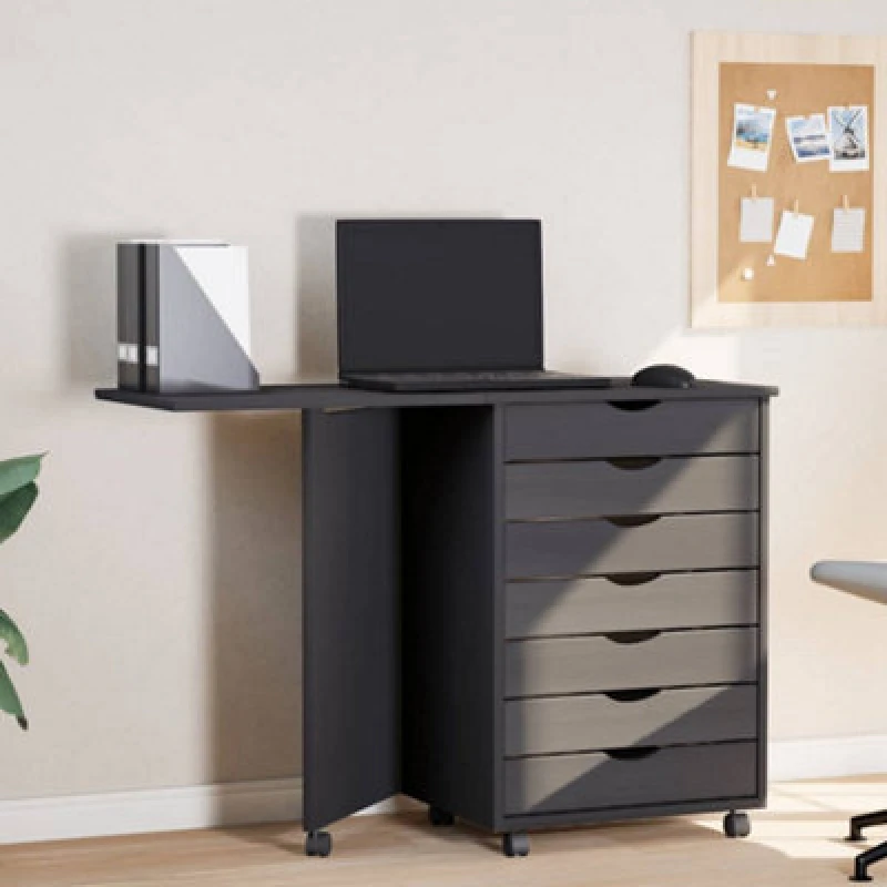Image of Vidaxl Rolling Cabinet With Desk Moss Grey Solid Wood Pine