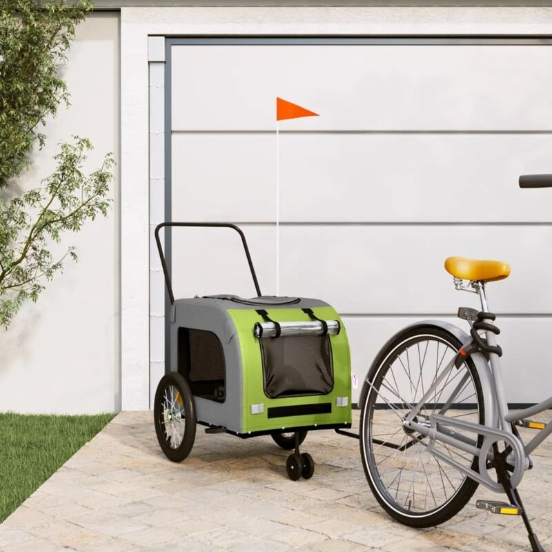 Image of vidaXL Pet Bike Trailer Green and Grey Oxford Fabric and Iron, Green 93857