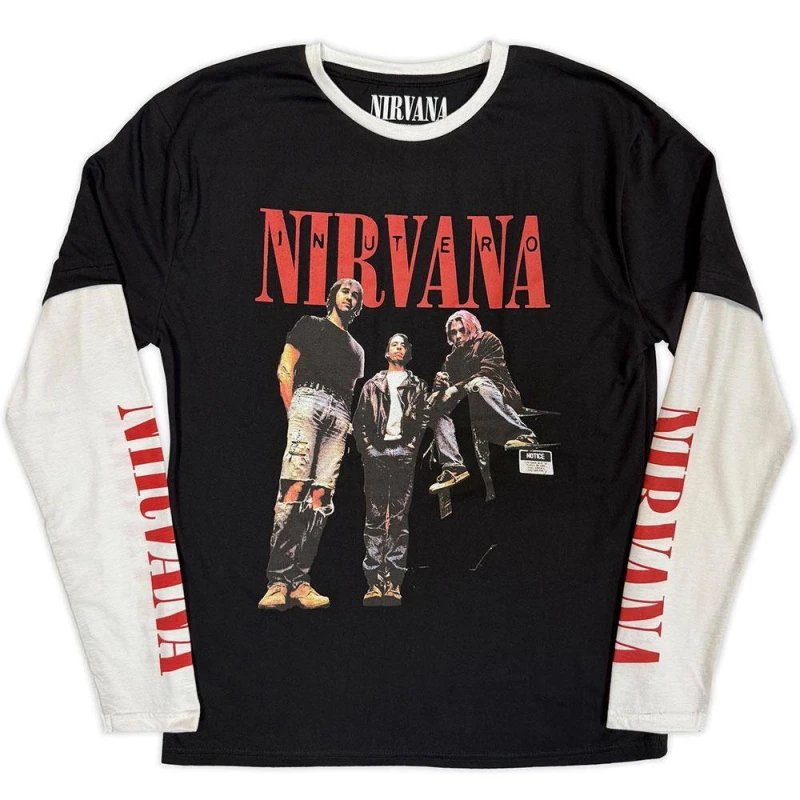 Image of Nirvana Mens In Utero Band Photo Layered Long-Sleeved T-Shirt in Black Size: XL Black Male XL
