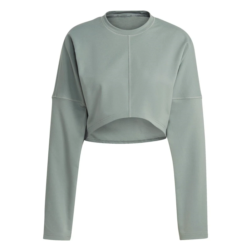 Image of adidas Yoga Studio Crop Sweatshirt Womens Top - Silver Silver 2XS