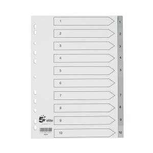 Image of Elite File Index Grey Tabs Polypropylene 1 10 White 940244
