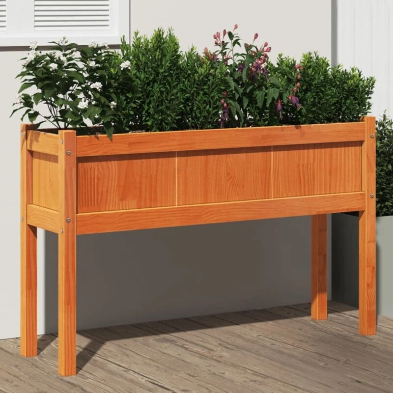 Image of vidaXL Planter w/ Legs Wax Brown 110x31x70cm Solid Pine, Brown 837568