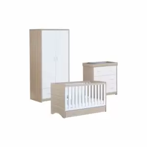 Image of Babymore Veni White Oak Room Set 3 Pieces With Drawer - Cot Bed Chest Wardrobe