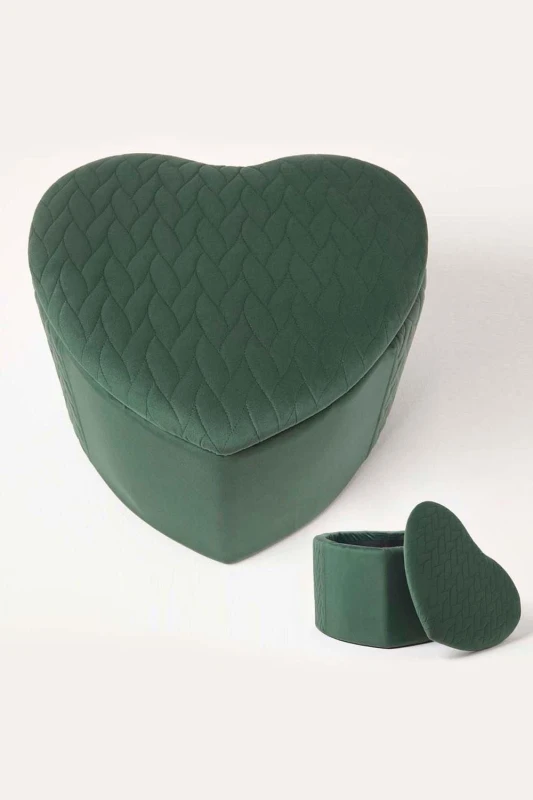 Image of Homescapes Arundel Heart-Shaped Velvet Footstool with Storage Emerald