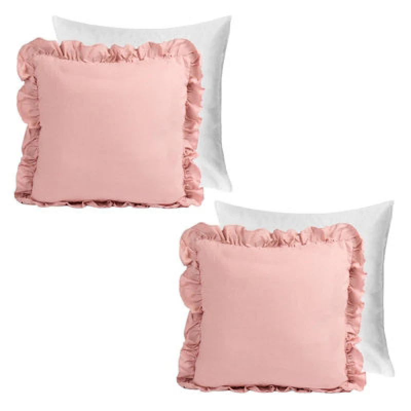 Image of OHS OHS 2 Pack Linen Frill Cushion Covers Filled Home Living Luxury in Pink Size: 45cm x 45cm Pink 45cm x 45cm Unisex 5027434218585