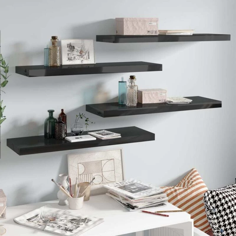 Image of VIDAXL Floating Wall Shelves 4 pcs High Gloss Black 80x23.5x3.8cm mdf Vidaxl 8720286074053