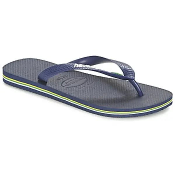 Image of Havaianas BRASIL LOGO mens Flip flops / Sandals (Shoes) in Blue. Sizes available:9 / 10,3 / 4,5,6 / 7,5,8,3 / 4,6 / 7,9 / 10,11 / 12,12 kid,13 kid,