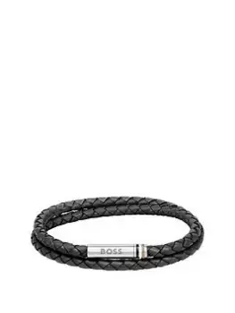 Image of BOSS Gents BOSS Ares Black Double Wrap Leather Bracelet, Black, Men