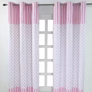 Image of Homecapes Pink Love Hearts Ready Made Eyelet Curtain Pair, 117 x 137cm Drop - Pink