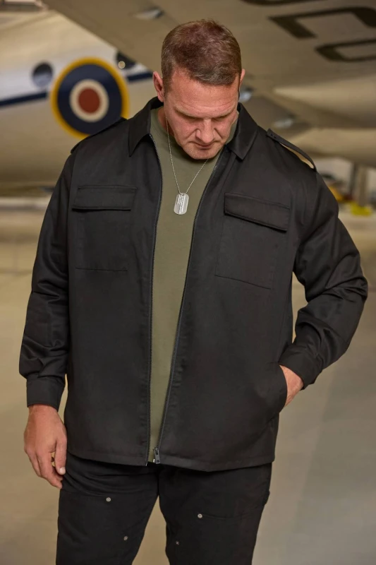 Image of BadRhino Mens Military Zip Through Overshirt in Black Size: 2XL Black Male 2XL